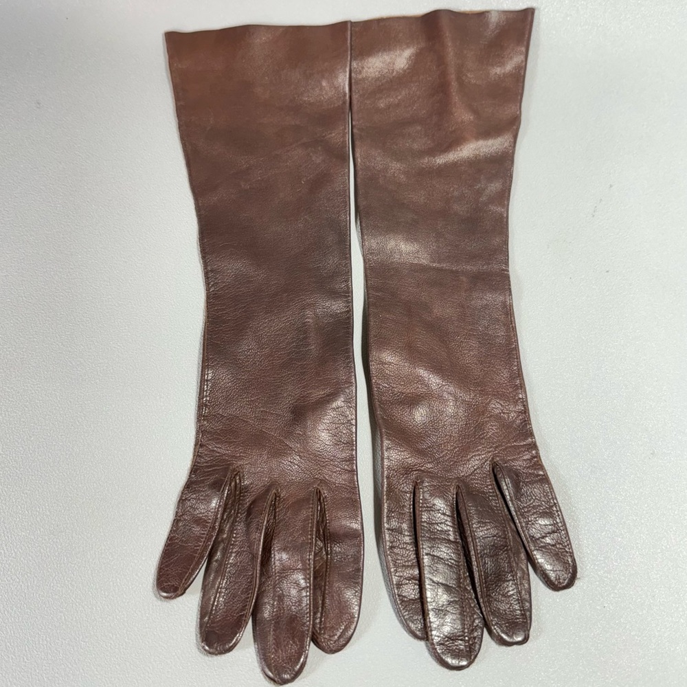 Vintage Brown Leather Long Gloves NWOT - Picture 4 of 8